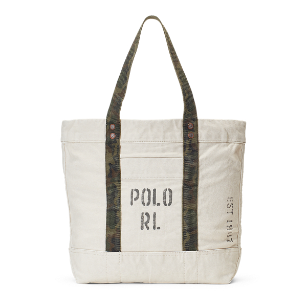 Faded-Text Canvas Tote Bag Polo Ralph Lauren 1