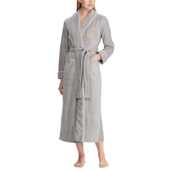 Heather Grey Long Fleece Robe Lauren 2
