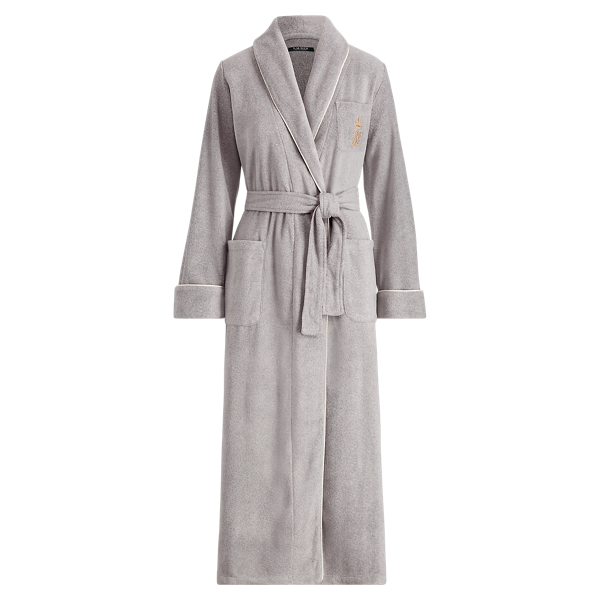 Heather Grey Long Fleece Robe Lauren 1