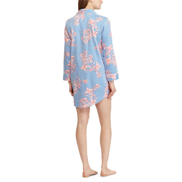 Blue/White Strp W Floral Paisley Sateen Sleep Shirt Lauren 3