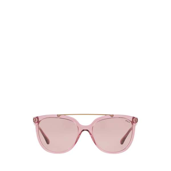 Transparent Dark Pink Metal-Frame Square Sunglasses Polo Ralph Lauren 1