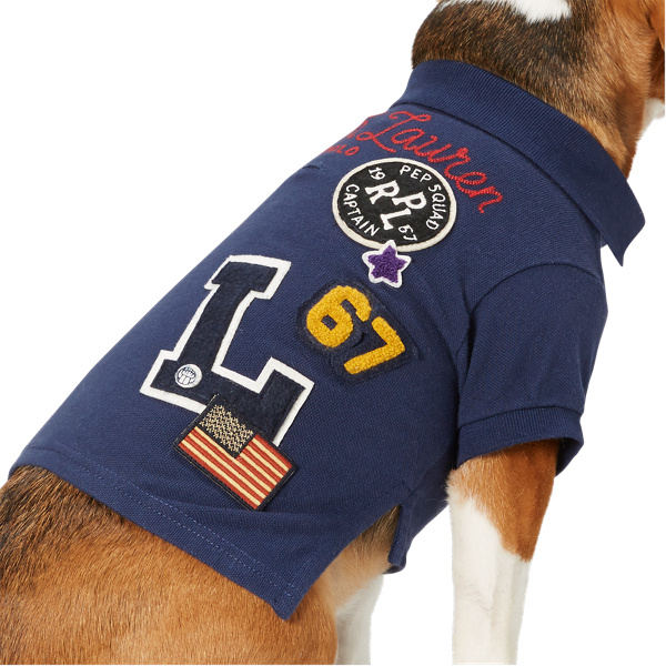 French Navy Piqu&eacute; Patch Dog Polo Shirt Ralph Lauren Pet 3