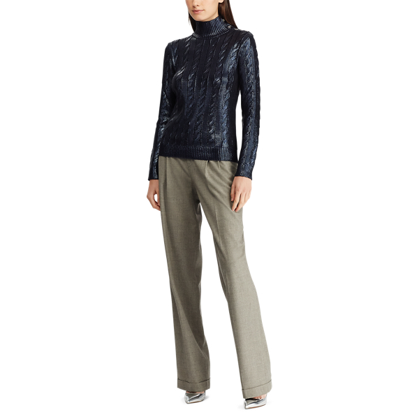 Night Blue Silk Cable Turtleneck Sweater Ralph Lauren Collection 4