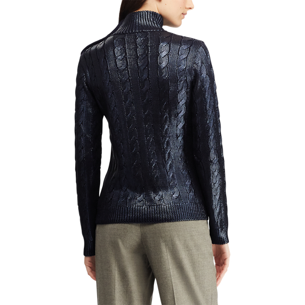 Night Blue Silk Cable Turtleneck Sweater Ralph Lauren Collection 6