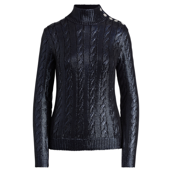 Night Blue Silk Cable Turtleneck Sweater Ralph Lauren Collection 2