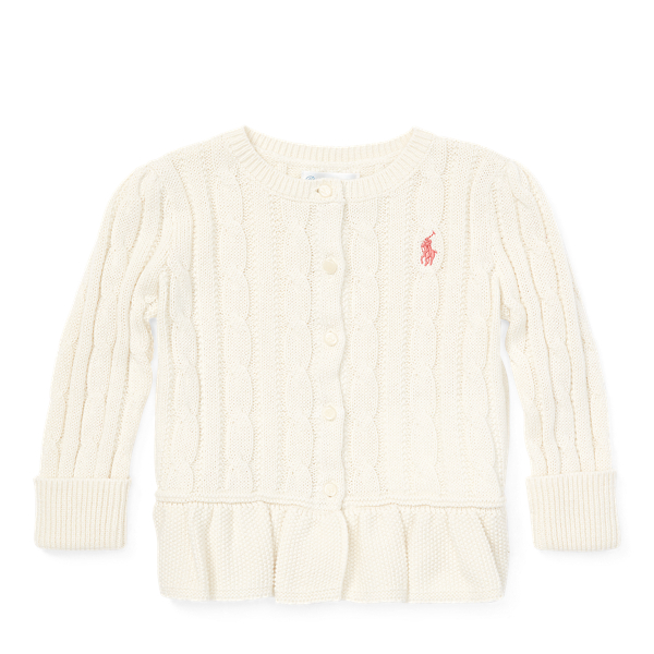 Antique Cream Cable Peplum Cotton Cardigan Baby Girl 1