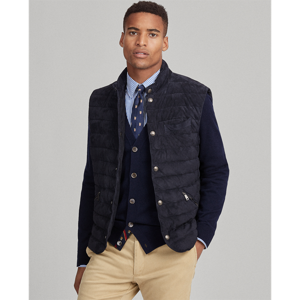 Ralph purchases Lauren Denim & Supply Quilted Faux Suede Puffer Vest Navy Size M