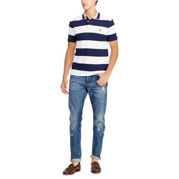 White/Newport Navy Custom Slim Fit Mesh Polo Polo Ralph Lauren 4