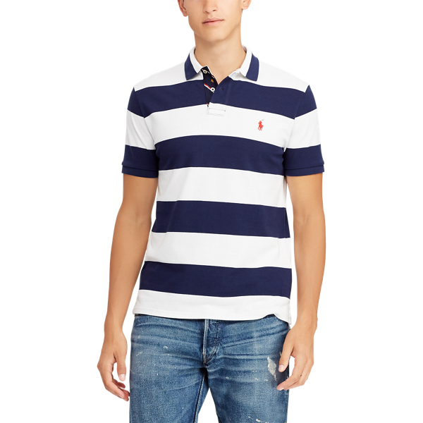White/Newport Navy Custom Slim Fit Mesh Polo Polo Ralph Lauren 5