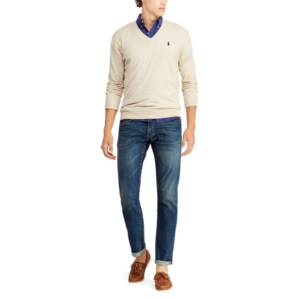 Sand Heather Slim Fit Cotton V-Neck Jumper Polo Ralph Lauren 3