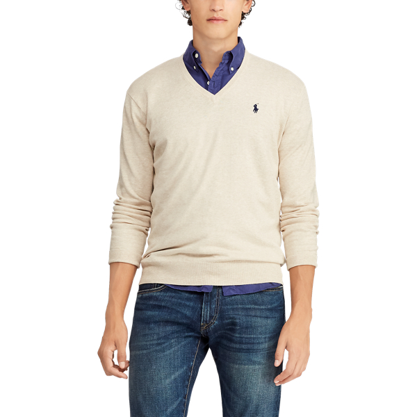 Sand Heather Slim Fit Cotton V-Neck Jumper Polo Ralph Lauren 4