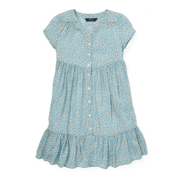 Blue Multi Shirred Floral Dress Girls 7-16 1