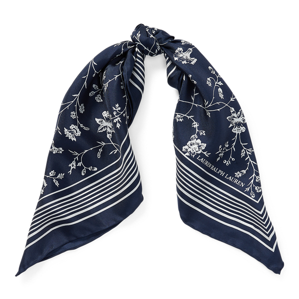 Navy Floral Silk Twill Scarf Lauren 1