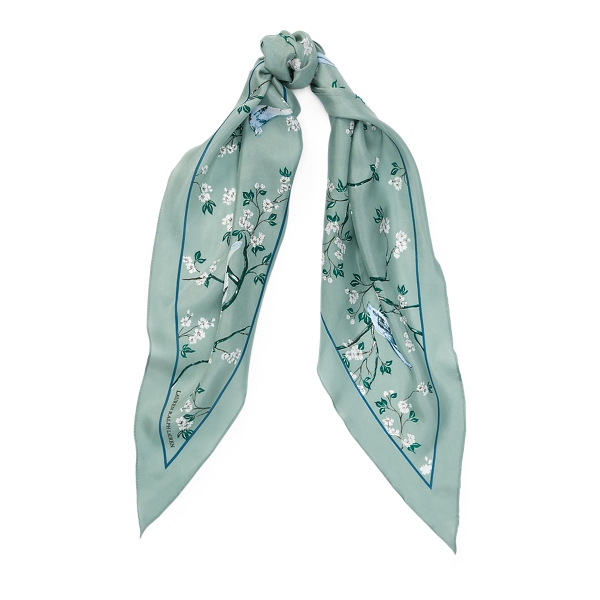 Light Green Floral Silk Habotai Scarf Lauren 1