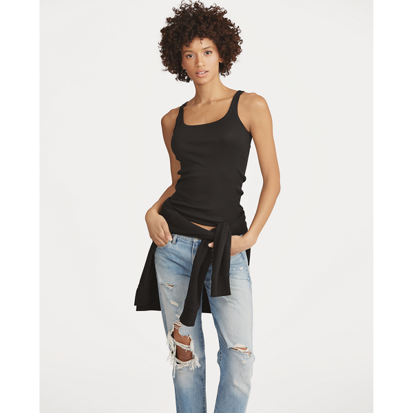 Black Ribbed Cotton Tank Top Polo Ralph Lauren 1