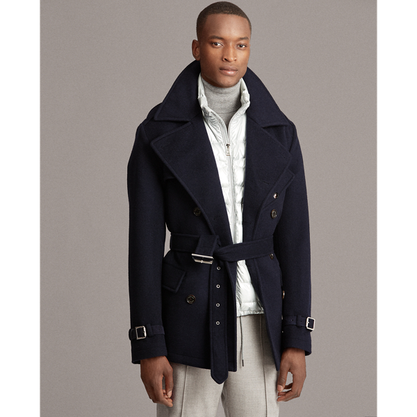 Classic Chairman Navy Wool Melton Trench Coat Purple Label 8