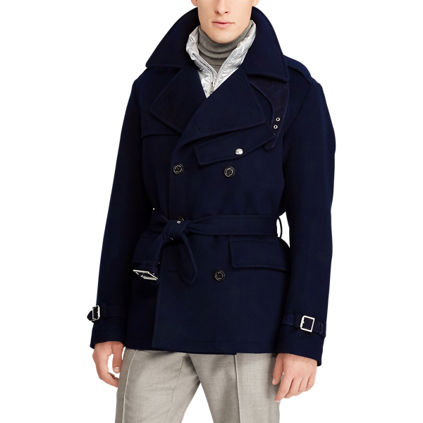 Classic Chairman Navy Wool Melton Trench Coat Purple Label 5