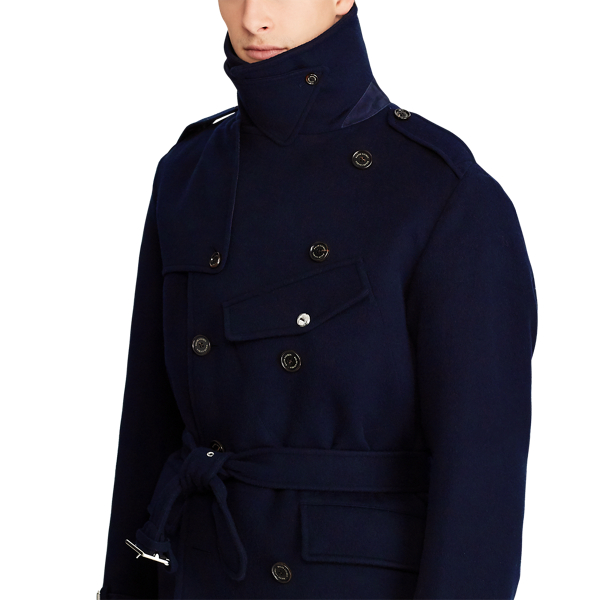 Classic Chairman Navy Wool Melton Trench Coat Purple Label 7
