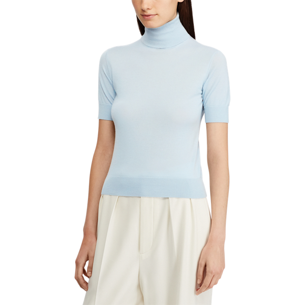 Powder Blue Cashmere Short-Sleeve Roll Neck Ralph Lauren Collection 4