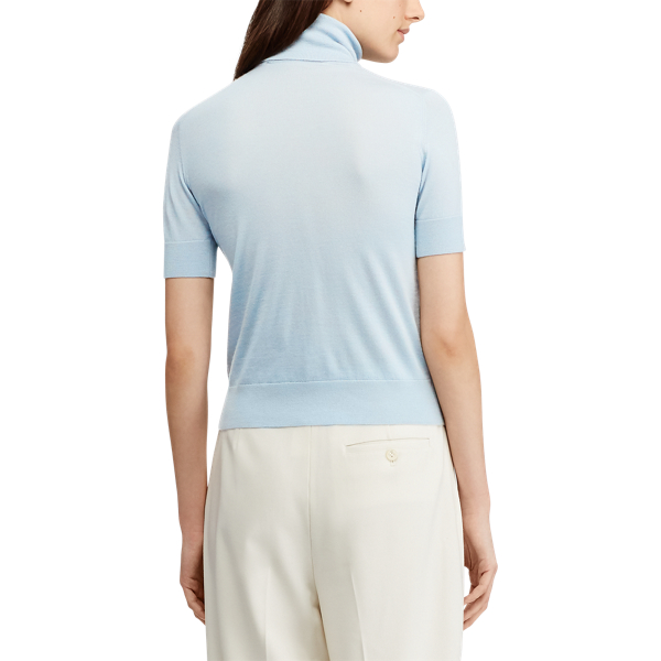 Powder Blue Cashmere Short-Sleeve Roll Neck Ralph Lauren Collection 5