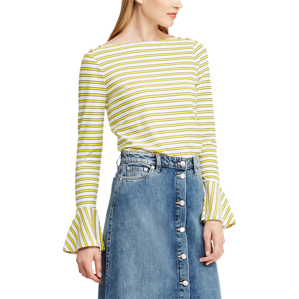 Silk White Multi Cotton Bell-Sleeve Top Lauren 4