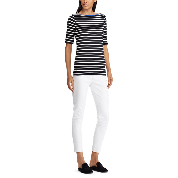 Polo Blk/Slk Wht/Blue Oc Stretch Cotton Boatneck Top Lauren 3