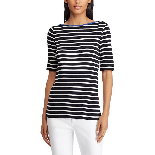 Polo Blk/Slk Wht/Blue Oc Stretch Cotton Boatneck Top Lauren 4