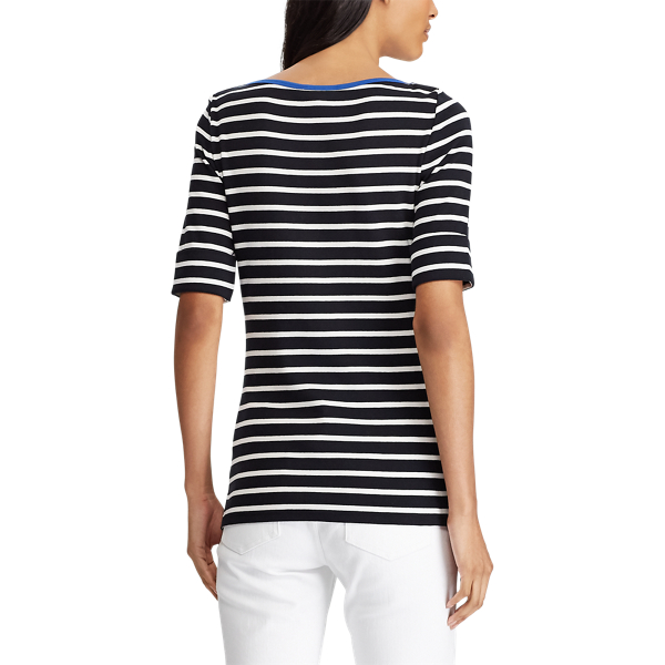Polo Blk/Slk Wht/Blue Oc Stretch Cotton Boatneck Top Lauren 5
