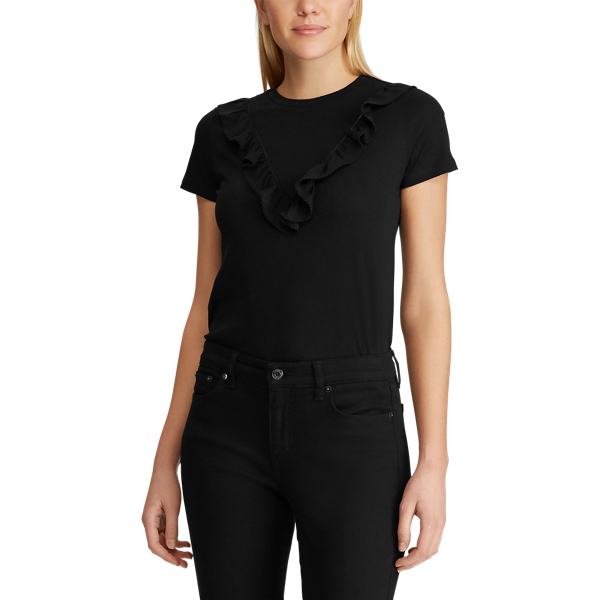 Polo Black Eyelet-Trim Cotton T-Shirt Lauren 4