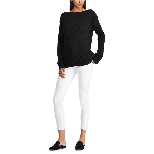 Polo Black Cable Cotton Boatneck Sweater Lauren 3