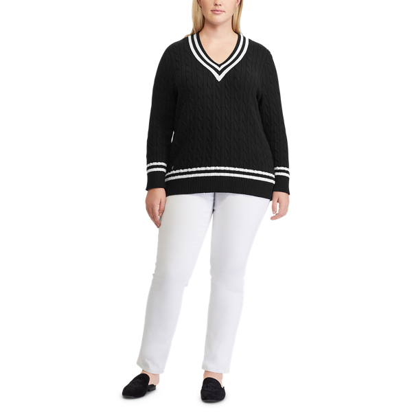 Polo Black/Silk White Cotton Cricket Sweater Lauren Woman 3