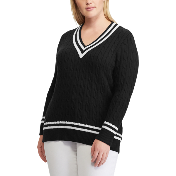 Polo Black/Silk White Cotton Cricket Sweater Lauren Woman 4