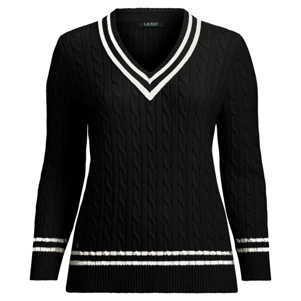 Polo Black/Silk White Cotton Cricket Sweater Lauren Woman 1