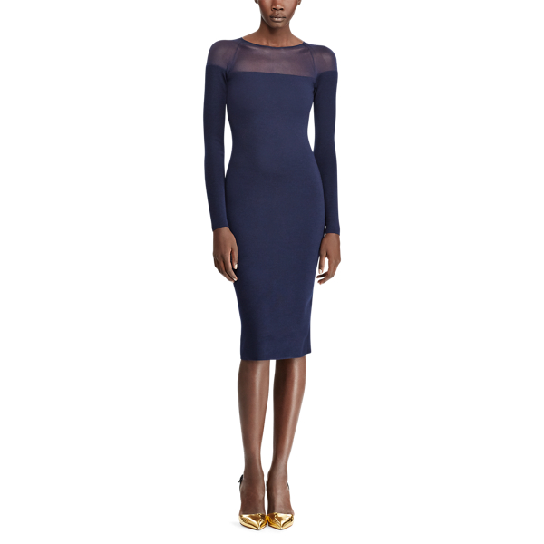 Abito a girocollo in lana Ralph Lauren Collection in Blu navy 4