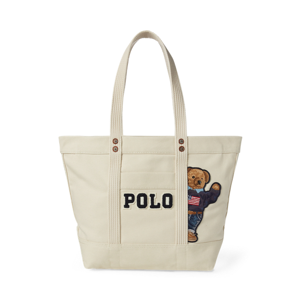 Canvas polo bear tote bag on sale