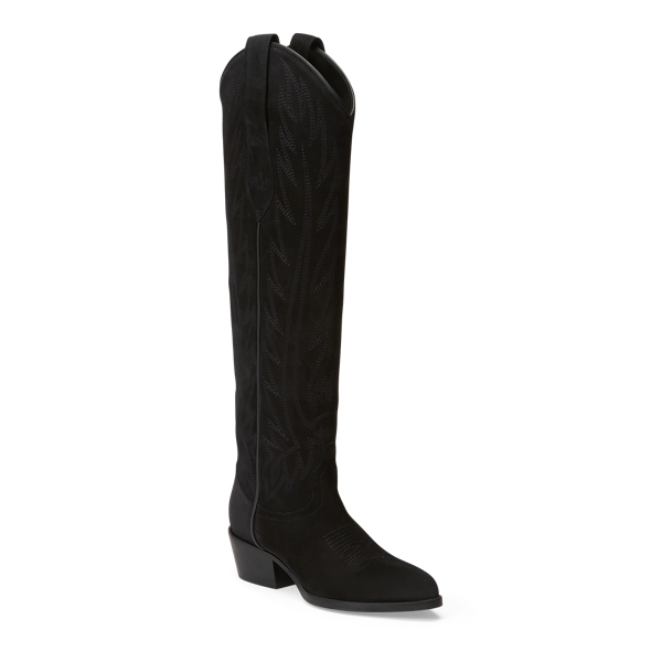 Black Deidre Suede Cowboy Boot Polo Ralph Lauren 2