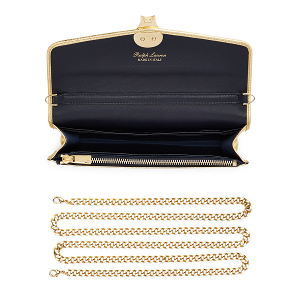 Metallic Gold Ricky Calfskin Chain Wallet Ralph Lauren Collection 4