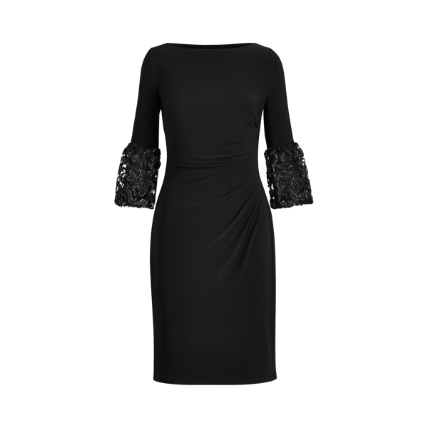 Lace-Trim Ruched Jersey Dress Lauren 1