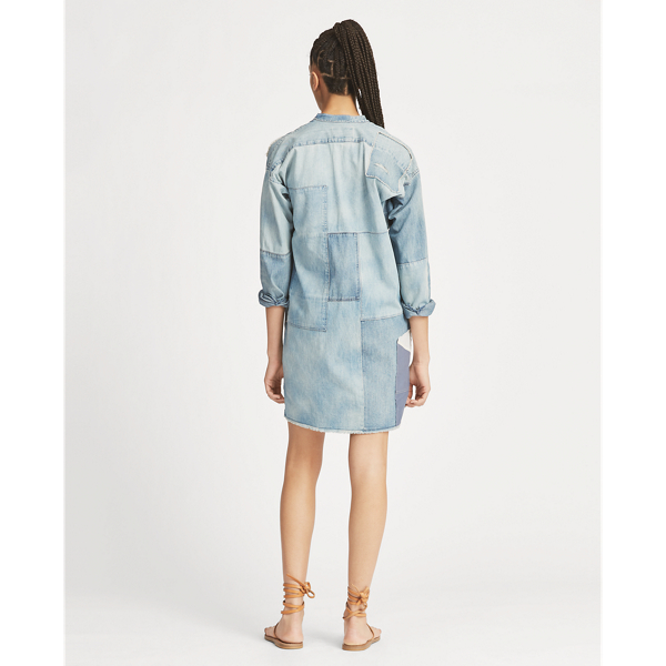 Light Indigo Patchwork Tunic Denim Dress Polo Ralph Lauren 4