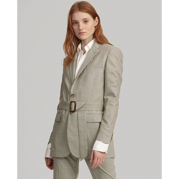 Ralph Lauren Ladies Houndstooth Coat Belted Wool Blazer For Women