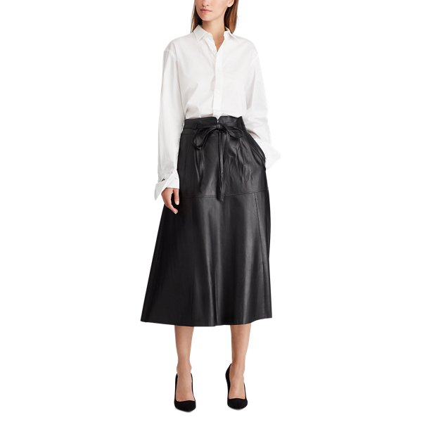 Black Leather Midi Skirt Polo Ralph Lauren 3