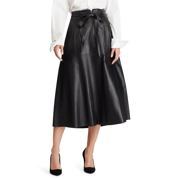 Black Leather Midi Skirt Polo Ralph Lauren 4