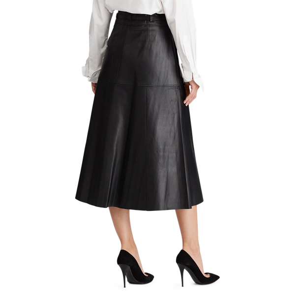 Black Leather Midi Skirt Polo Ralph Lauren 5