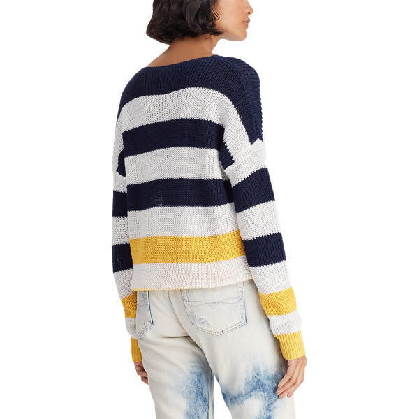Hunter Navy/Gold/White Striped Linen Jumper Polo Ralph Lauren 6