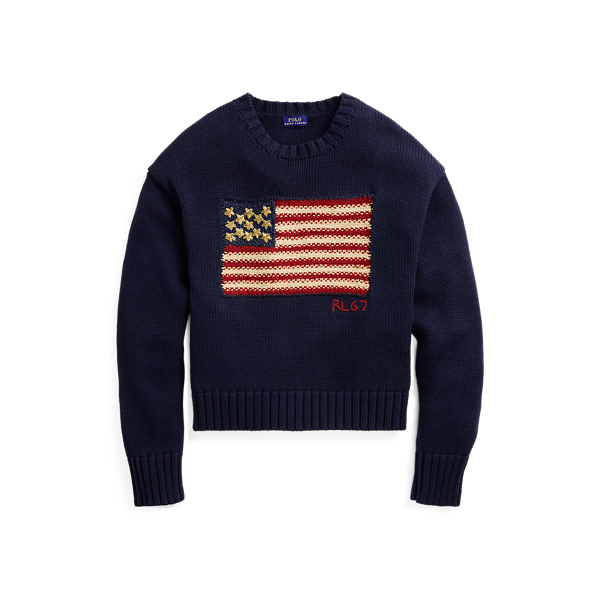 Beaded Flag Cotton Sweater Polo Ralph Lauren em 1