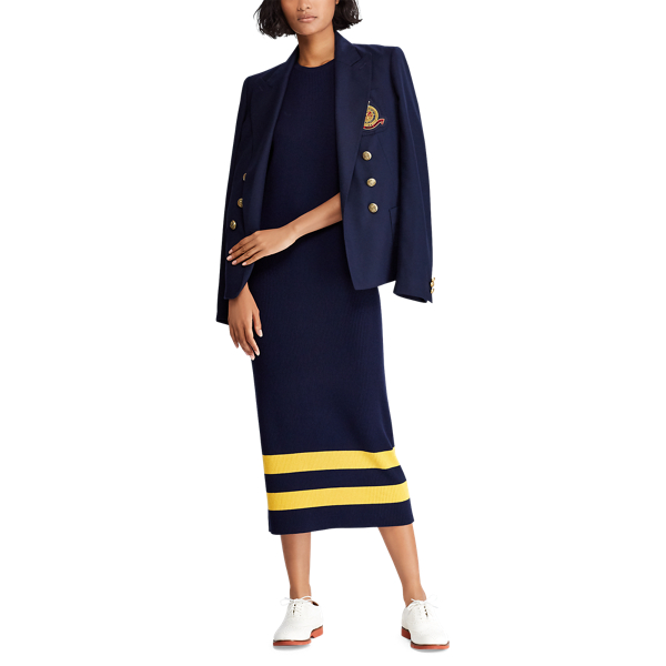 Navy/Gold Striped Wool Sleeveless Dress Polo Ralph Lauren 4