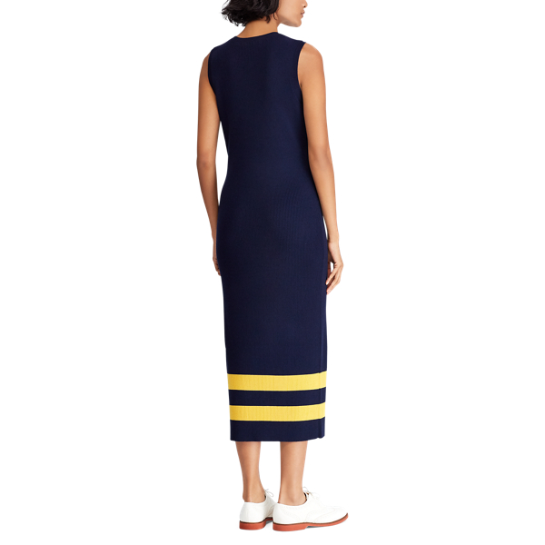 Navy/Gold Striped Wool Sleeveless Dress Polo Ralph Lauren 5