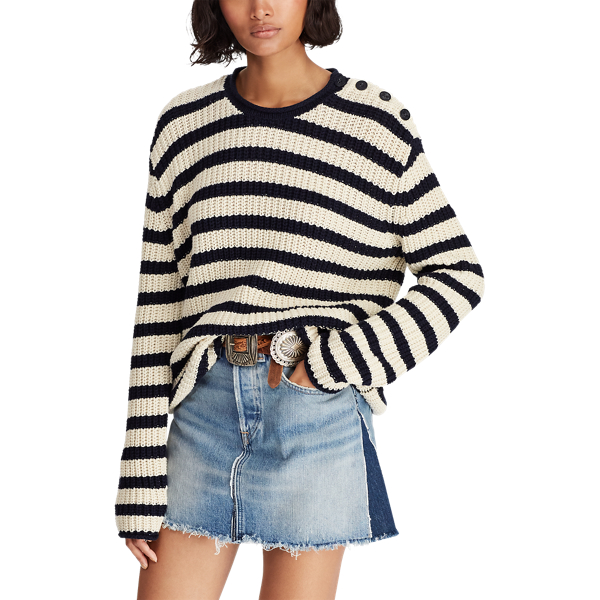 Nautical Cream/Navy Striped Roll-neck Jumper Polo Ralph Lauren 5