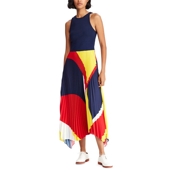 Navy Multi Pleated Georgette Dress Polo Ralph Lauren 4
