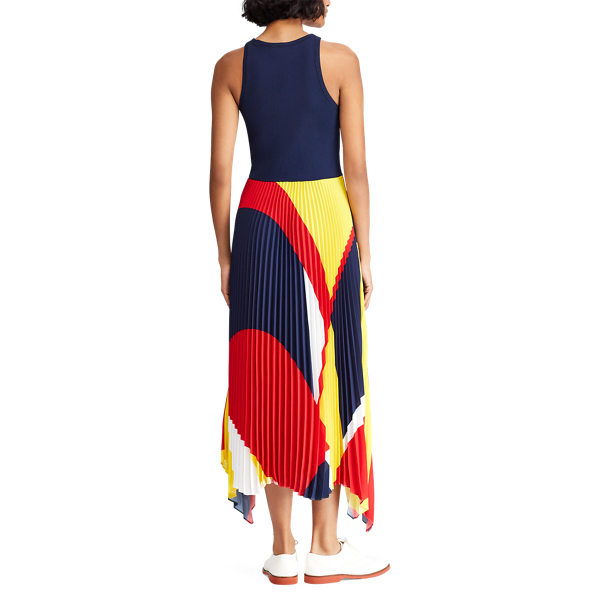 Navy Multi Pleated Georgette Dress Polo Ralph Lauren 6